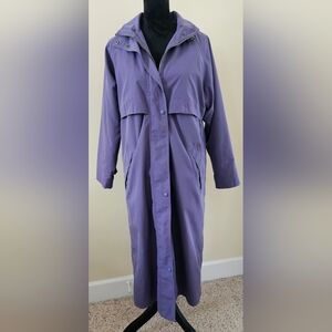 Vintage L.L. Bean Purple Hooded Long Lined Duster Trench Coat Womens Small